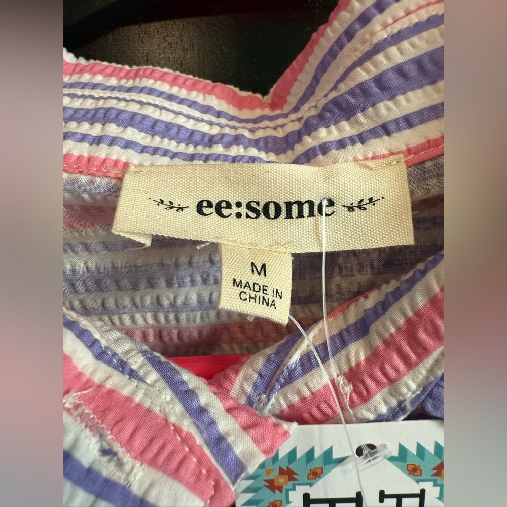 Eesome Button Down Shirt Pink and Blue Stripes with ruched back
Size Medium
NWT - Picture 3 of 3